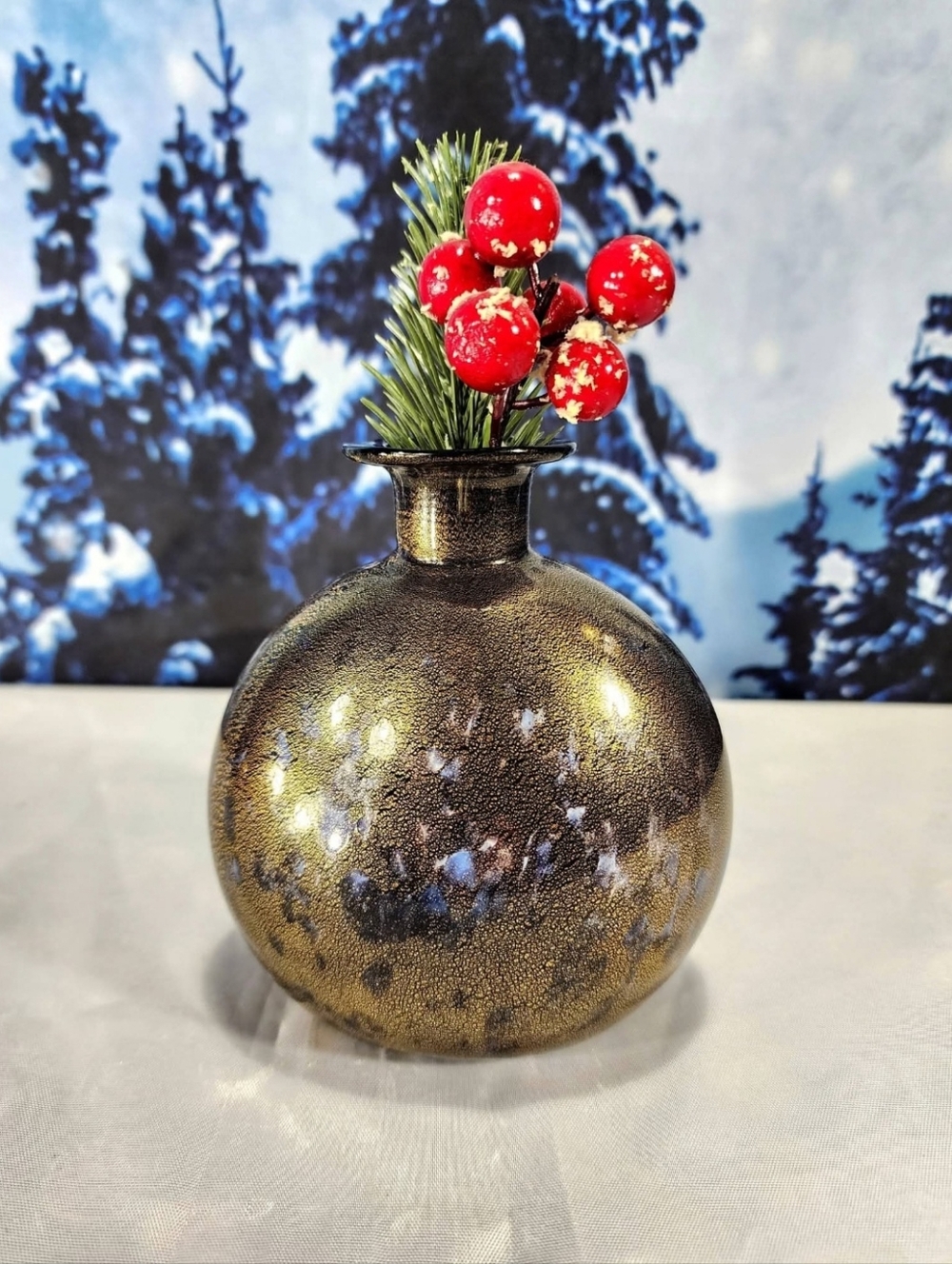 Vintage ISLE OF WIGHT STUDIO Glass Azurene Black Gold Bud Vase 5"